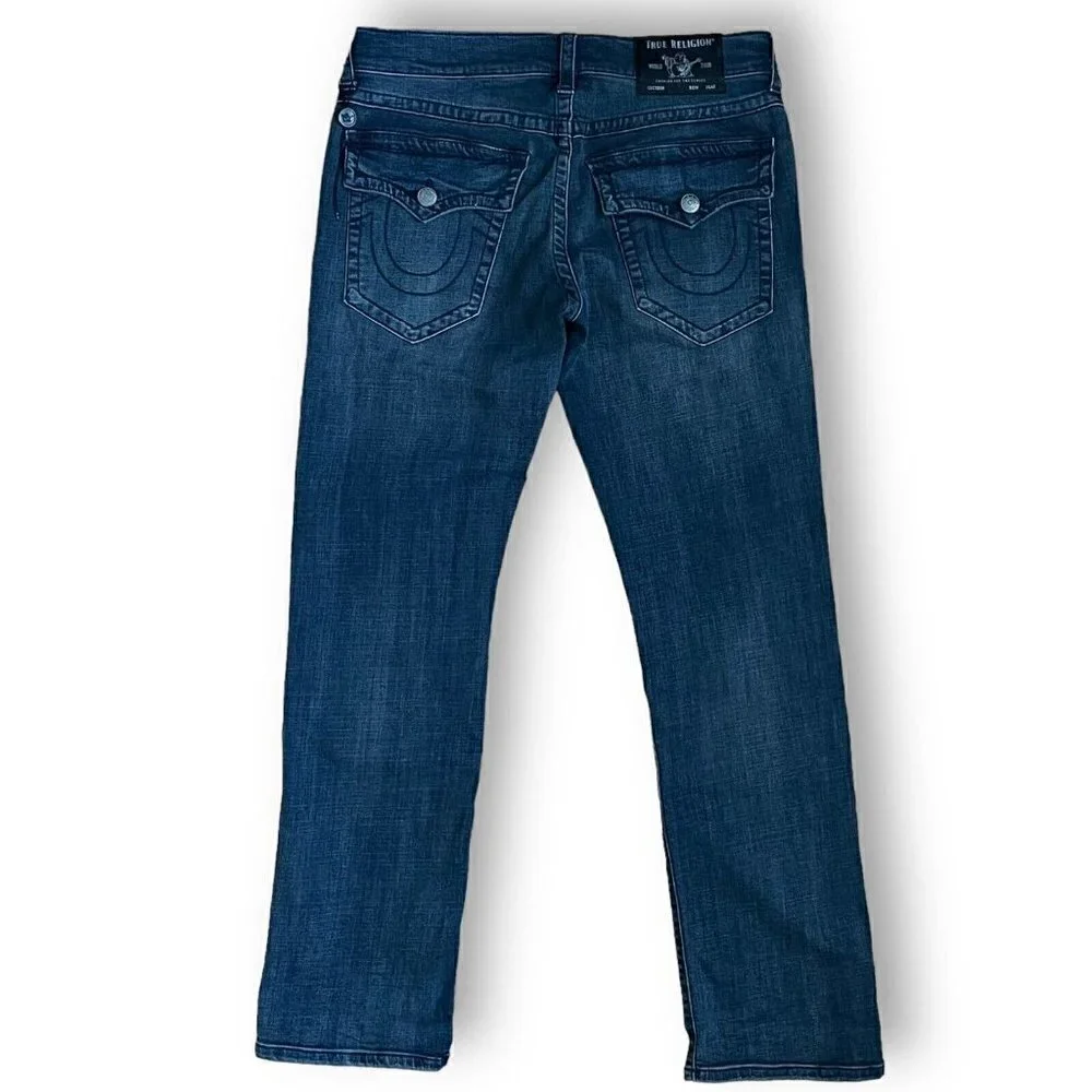 True Religion Mens Black Ricky Relaxed Fit Straight Leg Jeans Sz 32 Flap Pocket